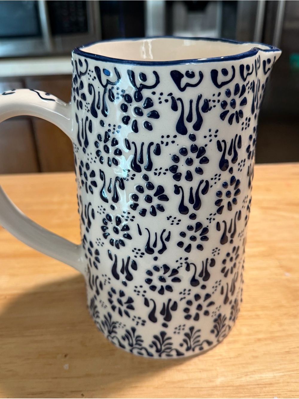 Ceramic Blue Floral Pitcher made in Turkey. Will package with lots of care